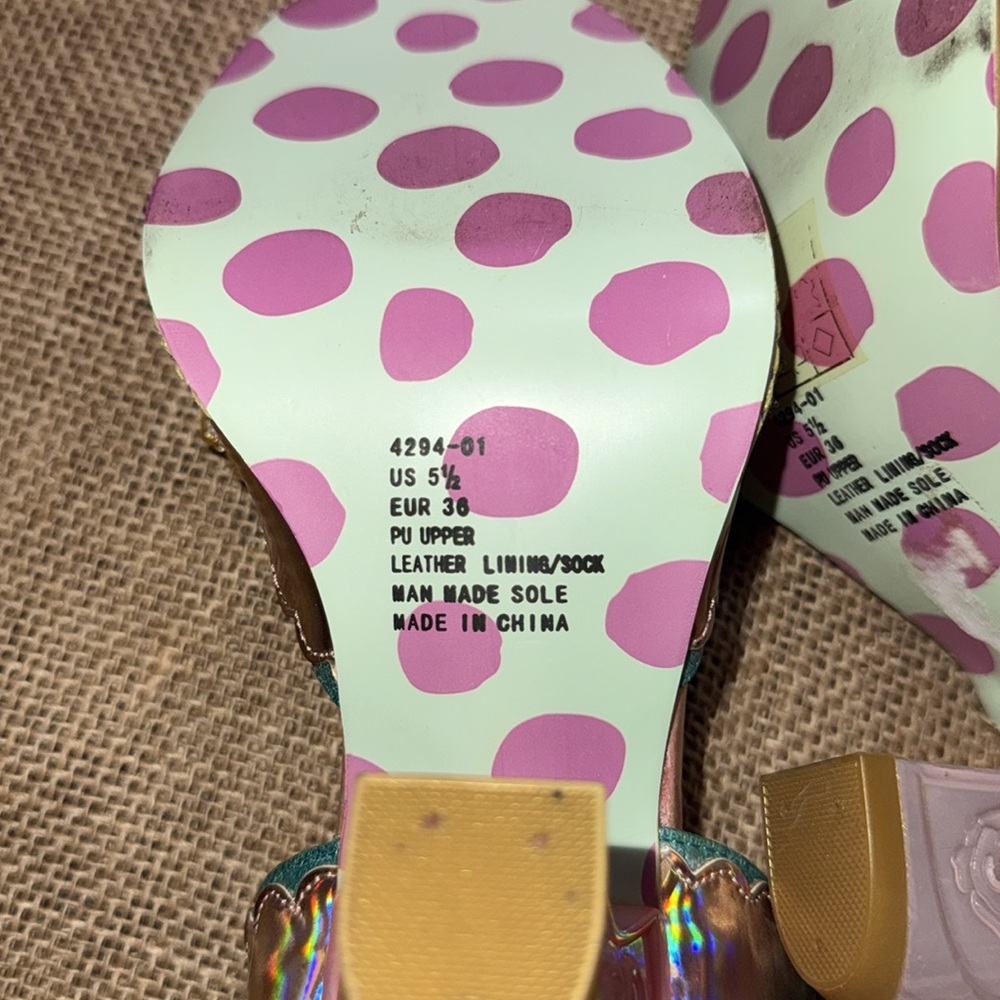 Irregular Choice Teal and Pink Heart Embellished Sandals - Picture 6 of 7
